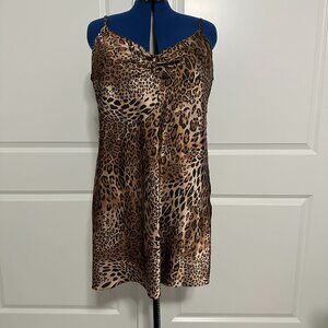 Morgan Taylor, Silky Chemise Nightie Leopard Print & Black Lace, size XXL